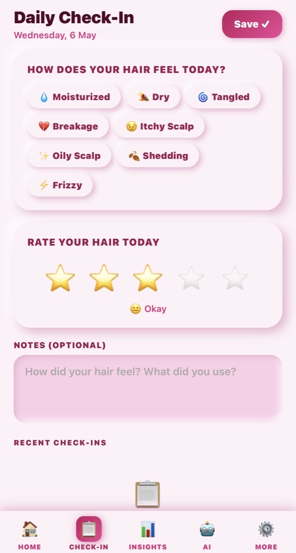 Blush Pink check-in screen